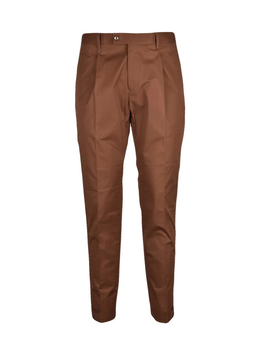 Lab 001 Brown Stretch Cotton Tapered Formal Pants
