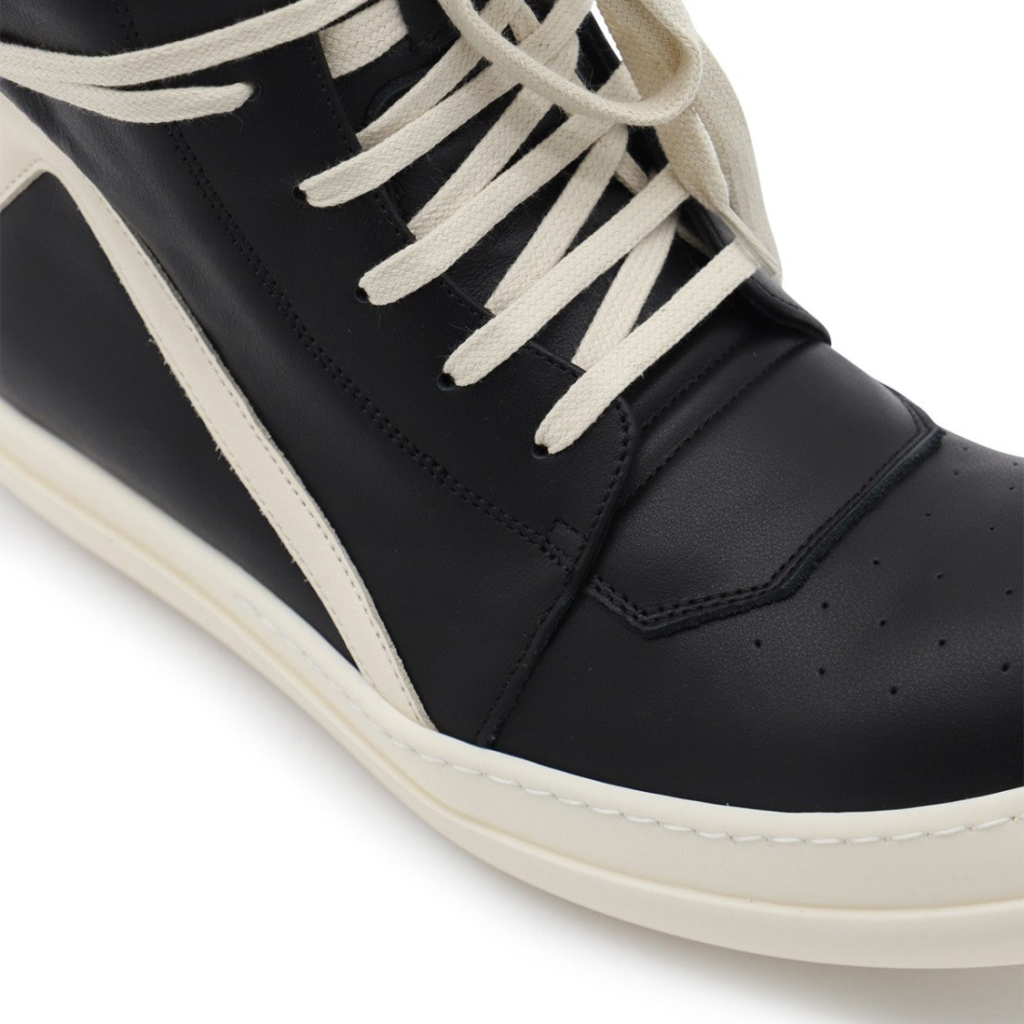 Rick Owens Black Leather Angular Paneling Sneakers
