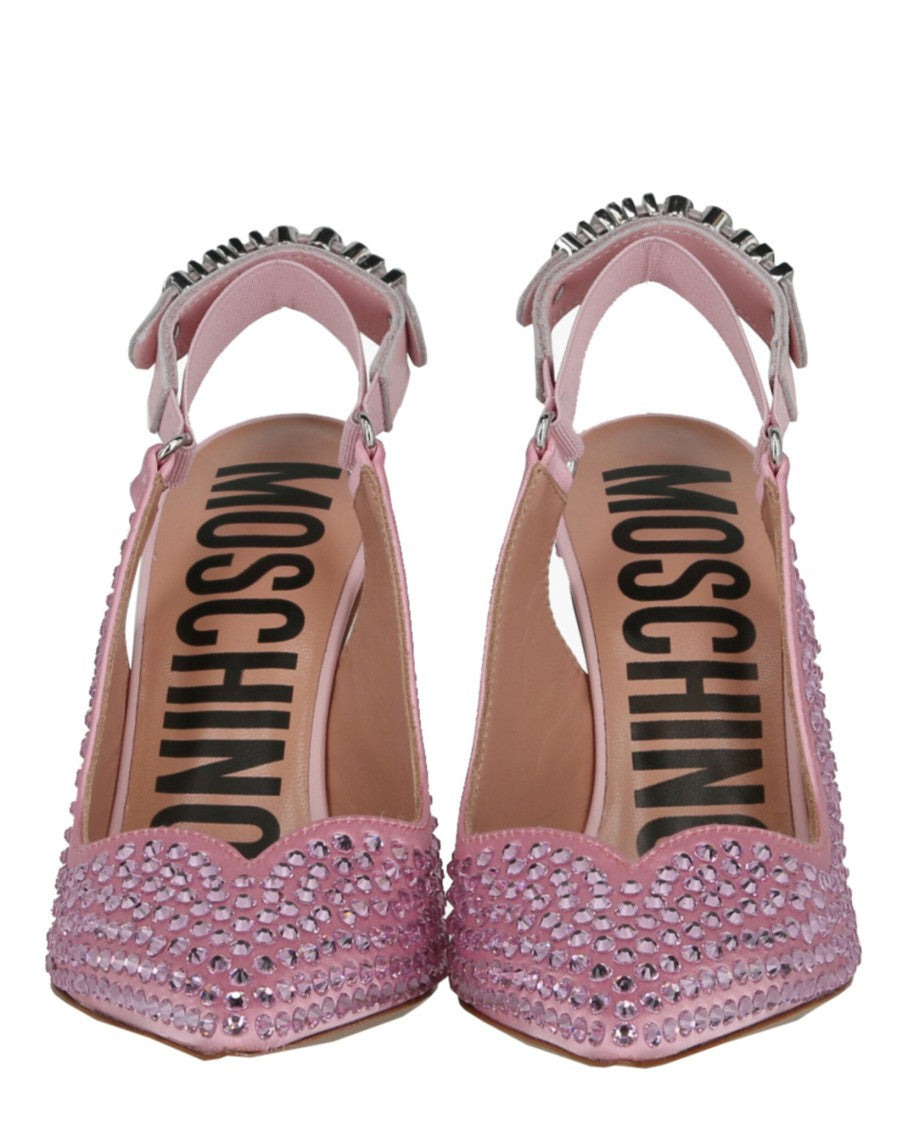 Moschino Crystal Embellished Satin Slingback Pumps
