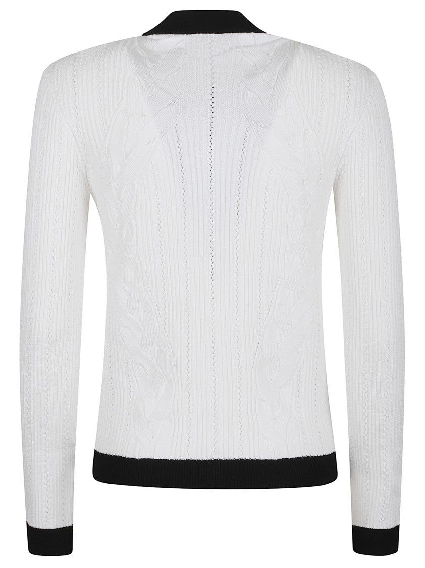 Balmain Textured Knit Sweater With Gold-Tone Accents