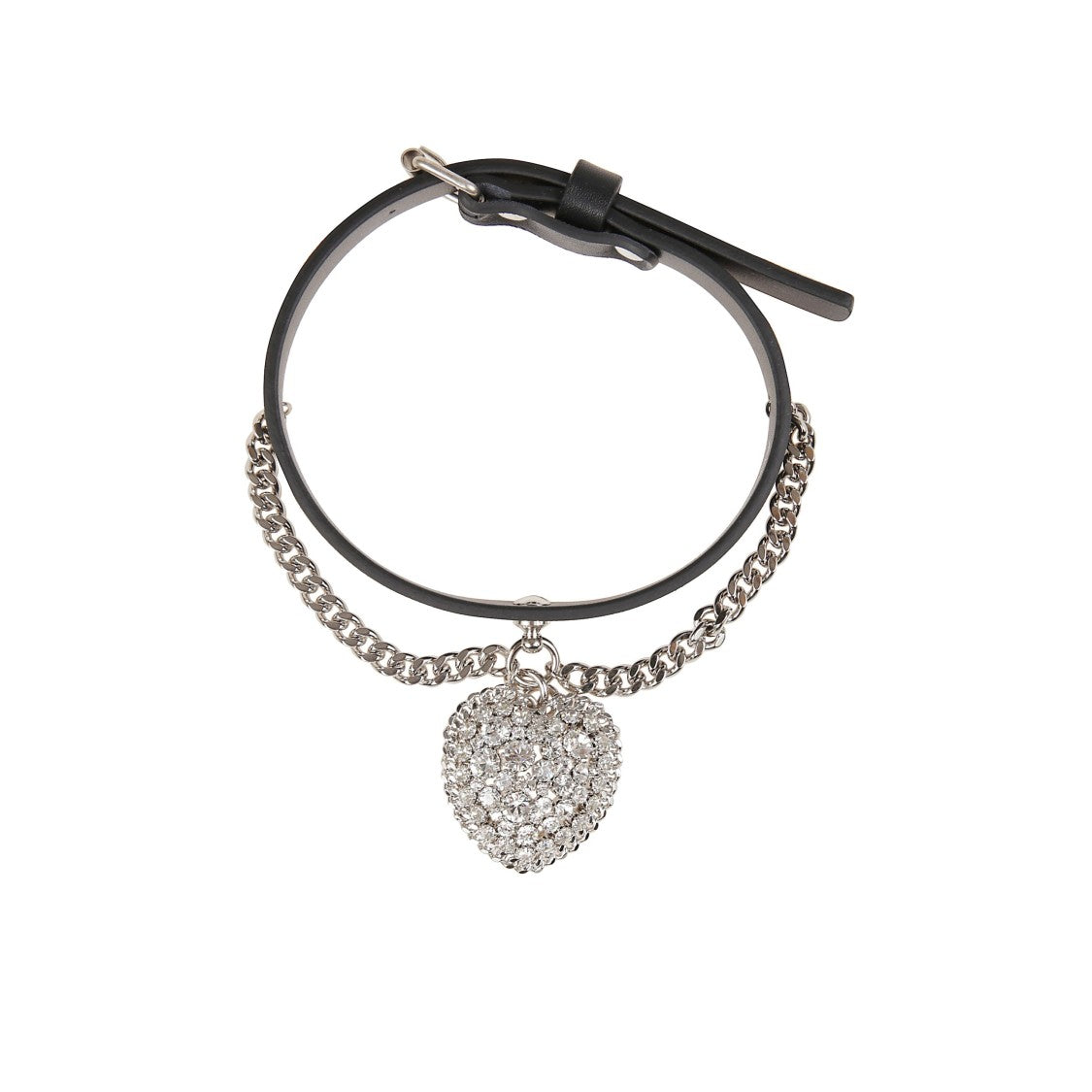 Alessandra Rich Leather Choker With Chain And Heart Pendant