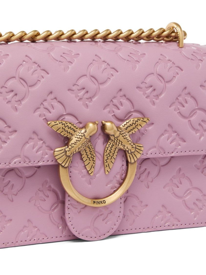 Pinko Foldover Top Pink Leather Shoulder Bag