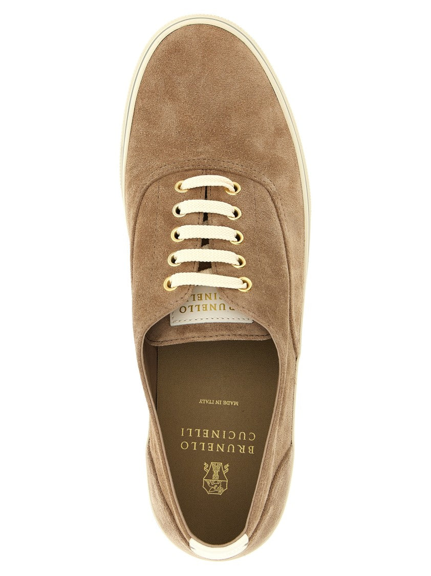 Brunello Cucinelli Inverted Suede Calfskin Sneakers With Contrasting Leather Details