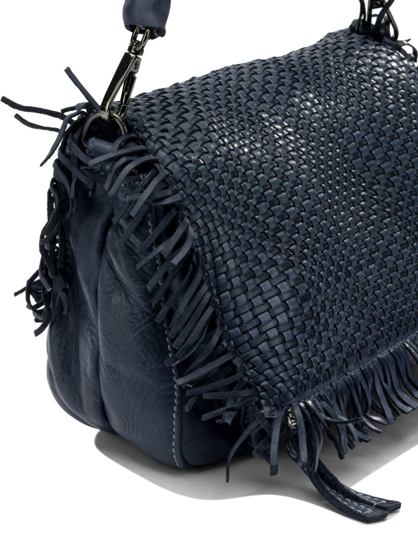 Giancarlo Nevola Woven Leather Shoulder Bag With Fringed Edges And Versatile Carrying Options
