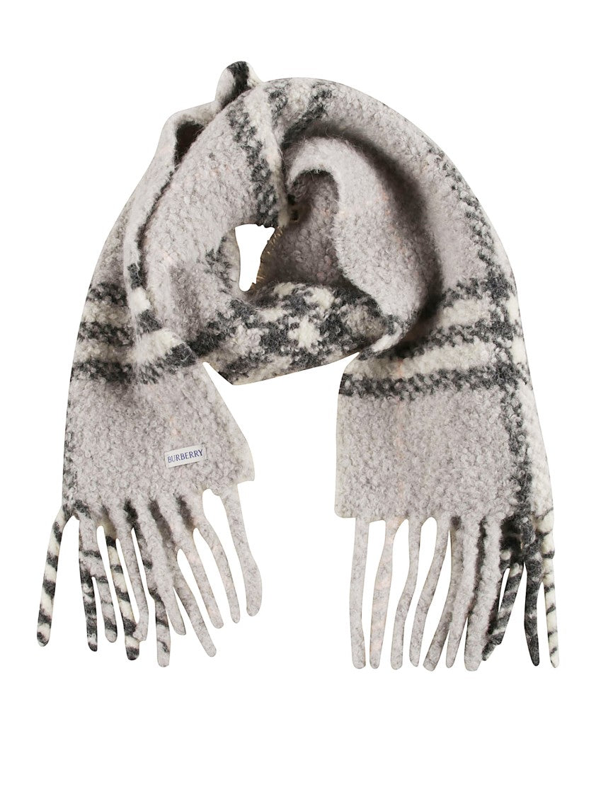 Burberry Textured Grey Scarf With Large Check Pattern