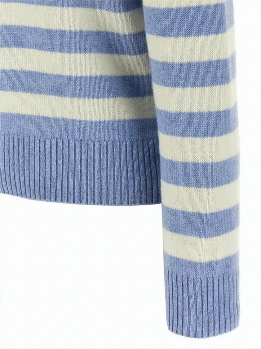 Ganni Horizontal Striped Knit Sweater With Playful Cat Graphic