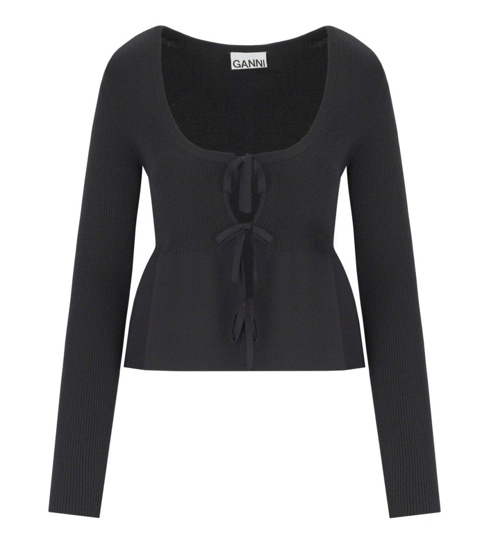 Ganni Black Cardigan With Laces