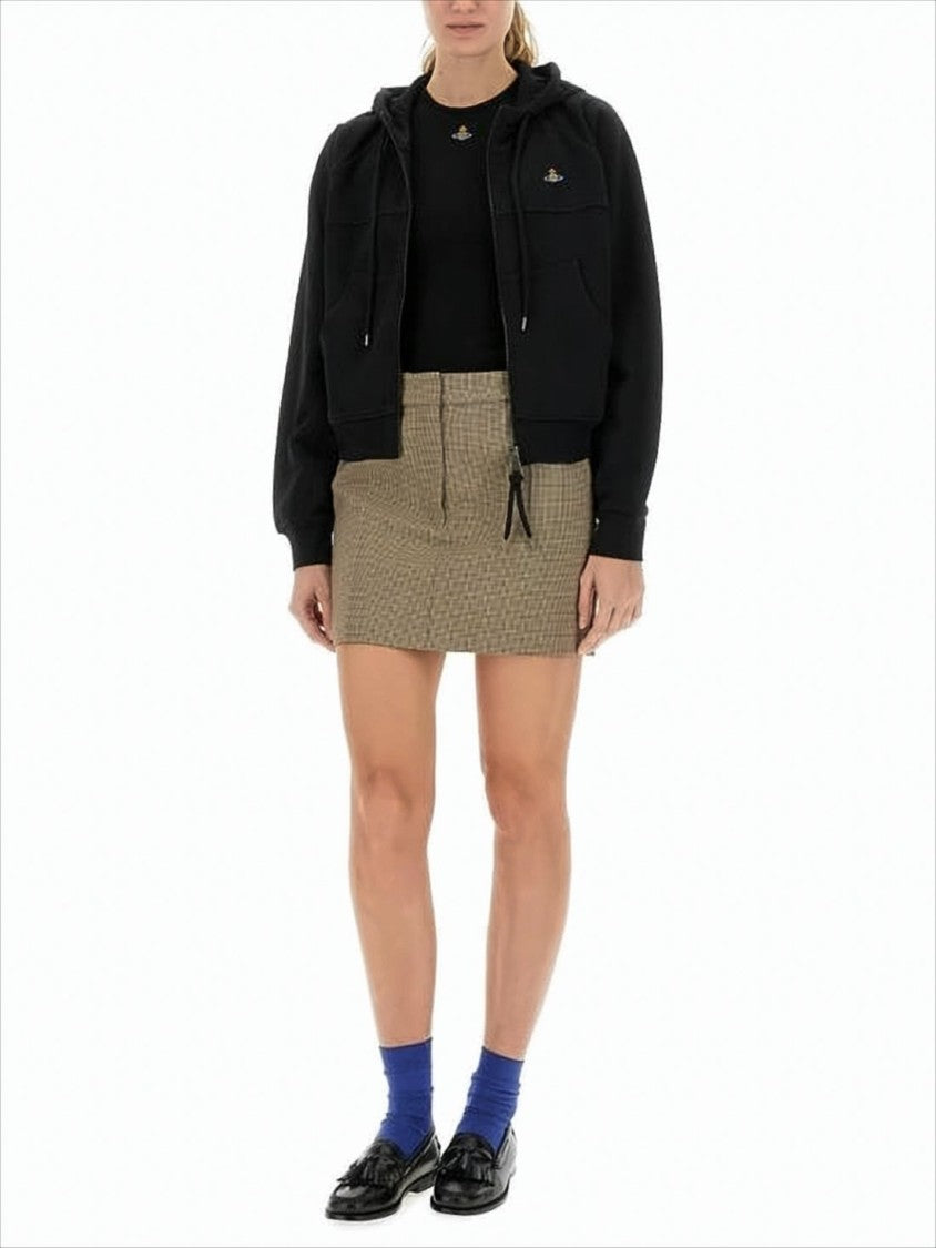 Vivienne Westwood Cropped Black Hoodie With Zipper Closure