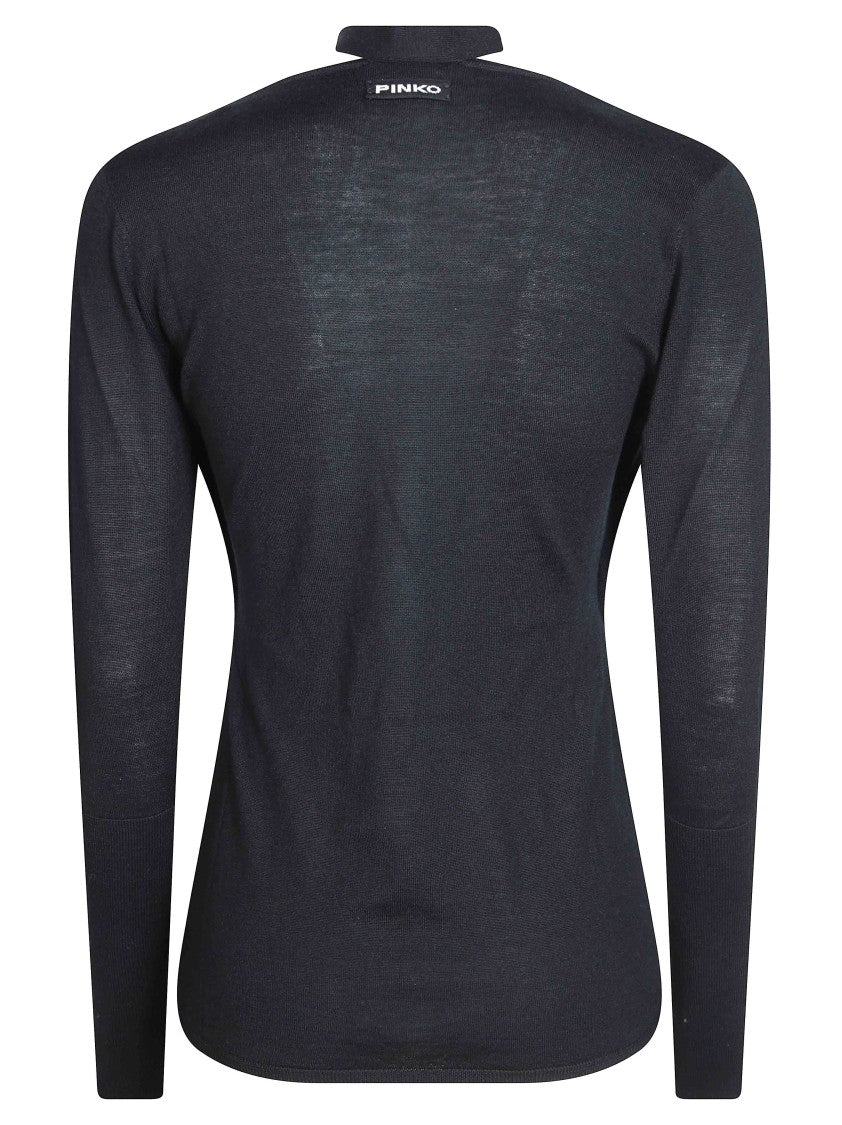 Pinko Soffio 100 Wool Lace Trim Knit Long Sleeve Top