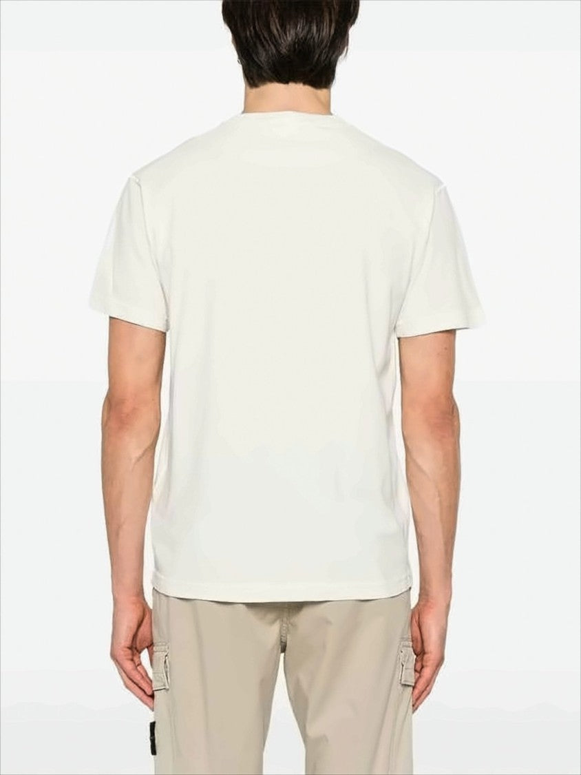Stone Island White Cotton Short-Sleeve T-Shirt With Logo Patch
