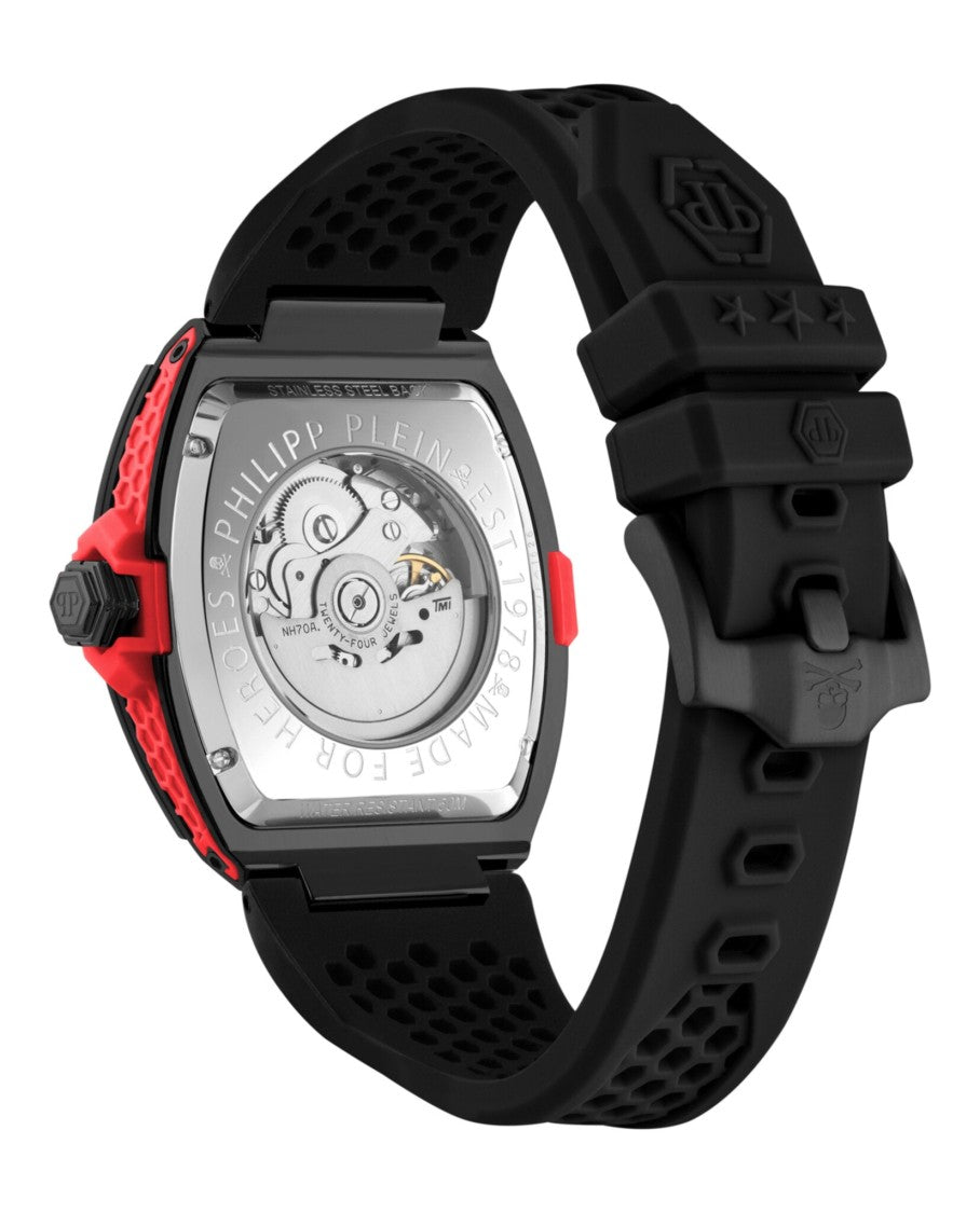 Philipp Plein Aquastorm Bracelet Watch With Black Skeleton Dial And Textured Silicone Strap