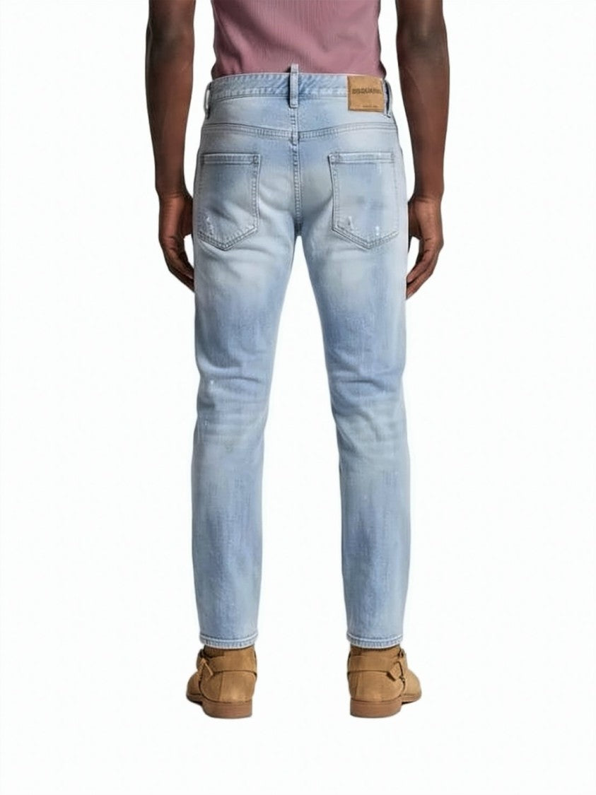Dsquared2 Light Blue Distressed Denim Pants With Slim Fit