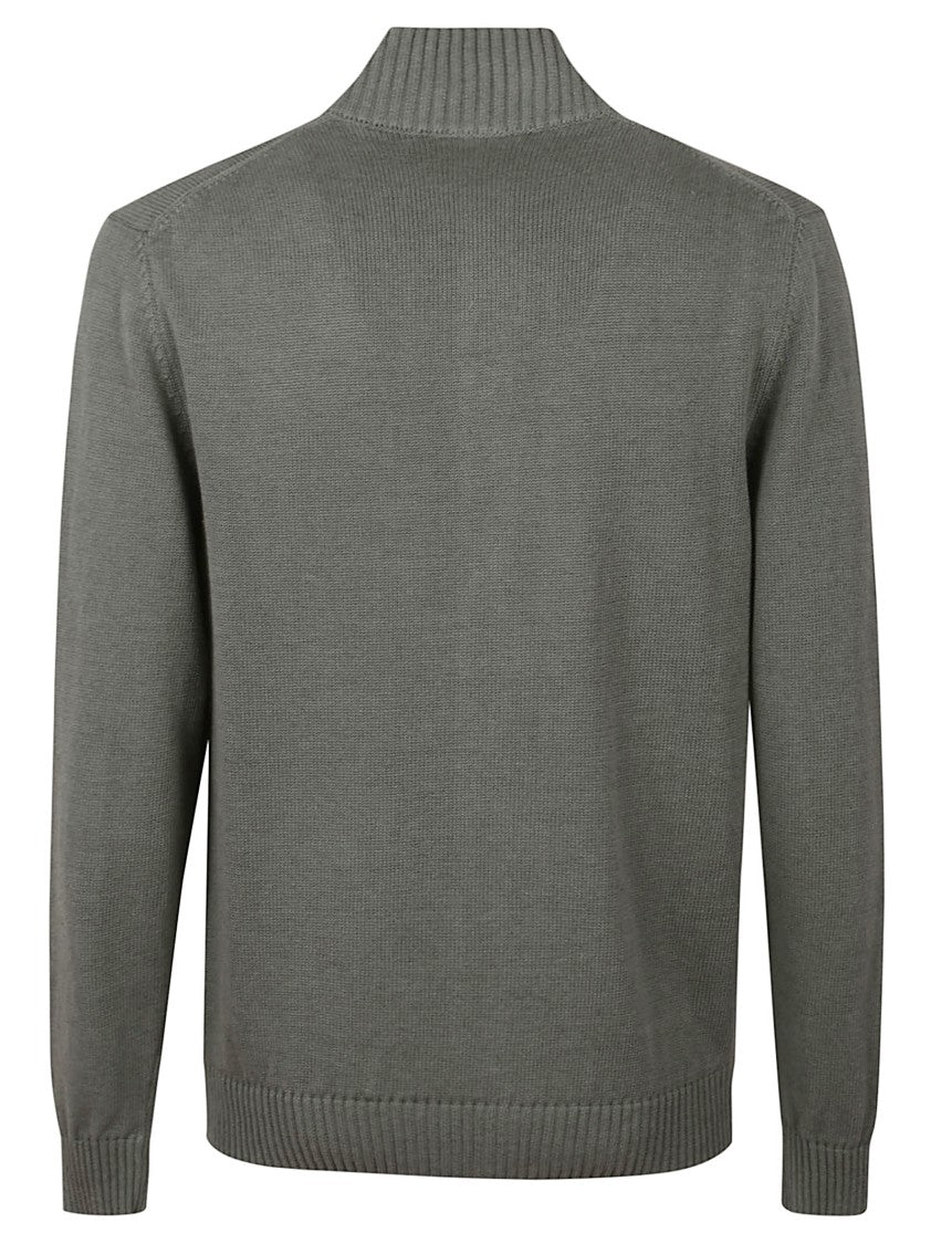 Zanone Ribbed Knit Cardigan With High Collar