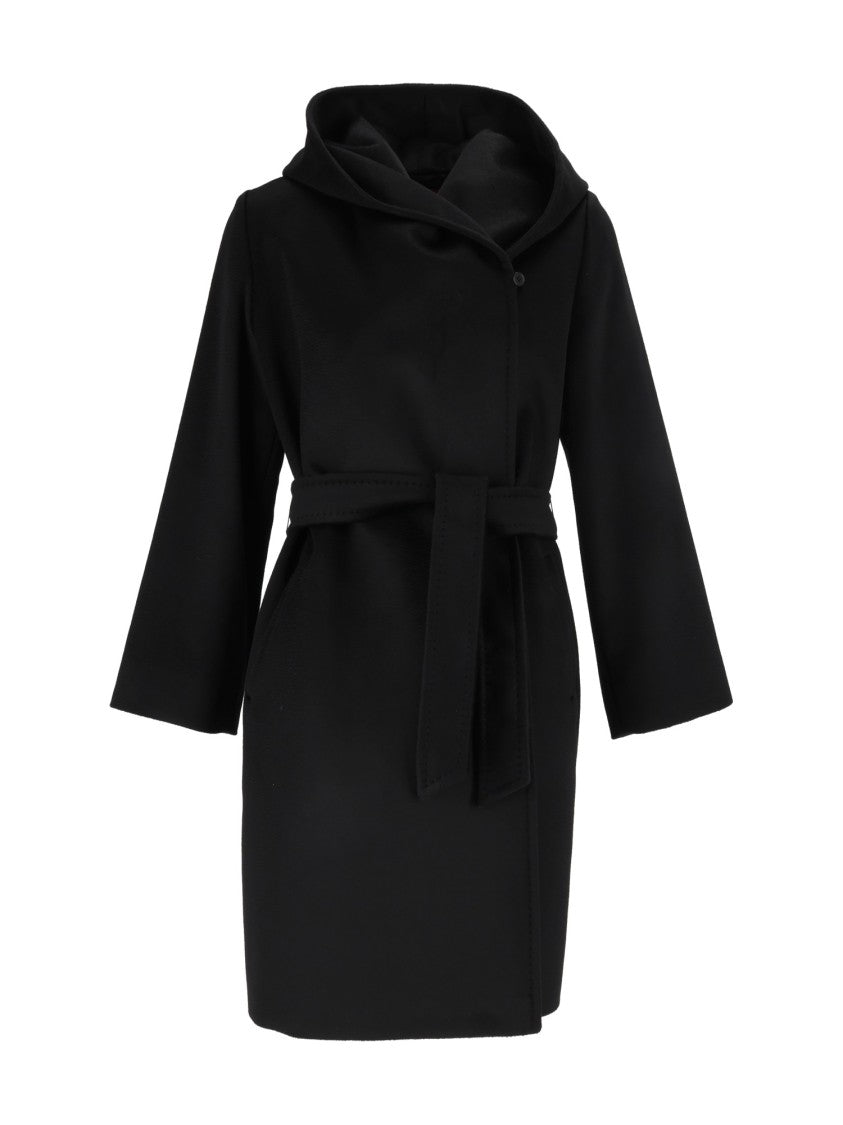 Max Mara Black Newmang Flared Sleeve Belted Coat