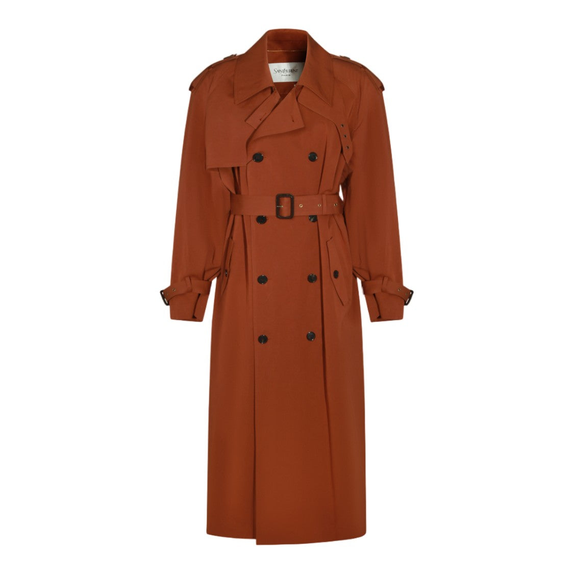 Saint Laurent Double-Breasted Rust Trench Coat With Belted Waist