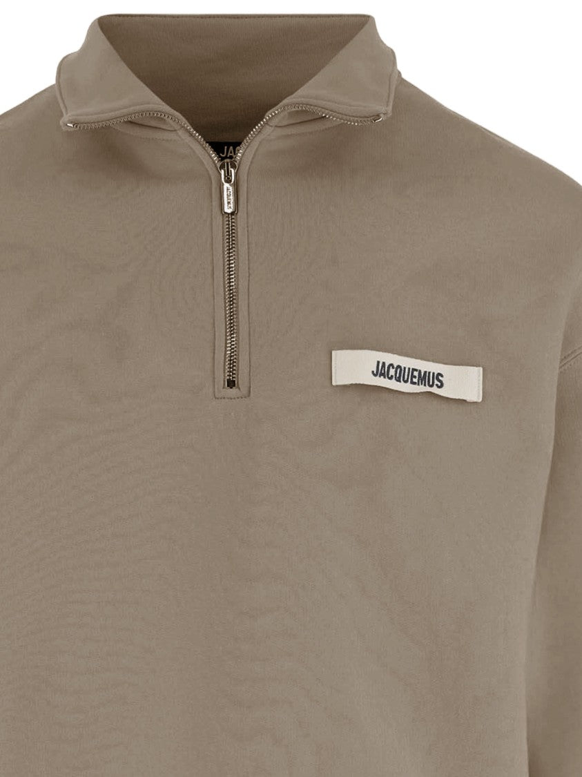 Jacquemus High Collar Dark Beige Cotton Sweatshirt
