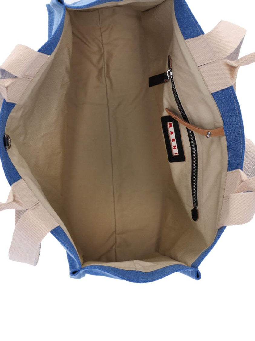 Marni Rectangular Denim Tote Bag With Design