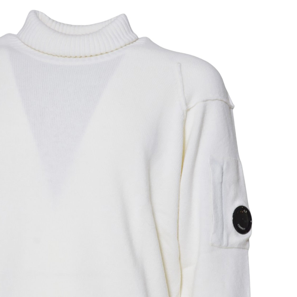 C.P. Company Minimalist White Sweater With V-Shaped Knit Pattern