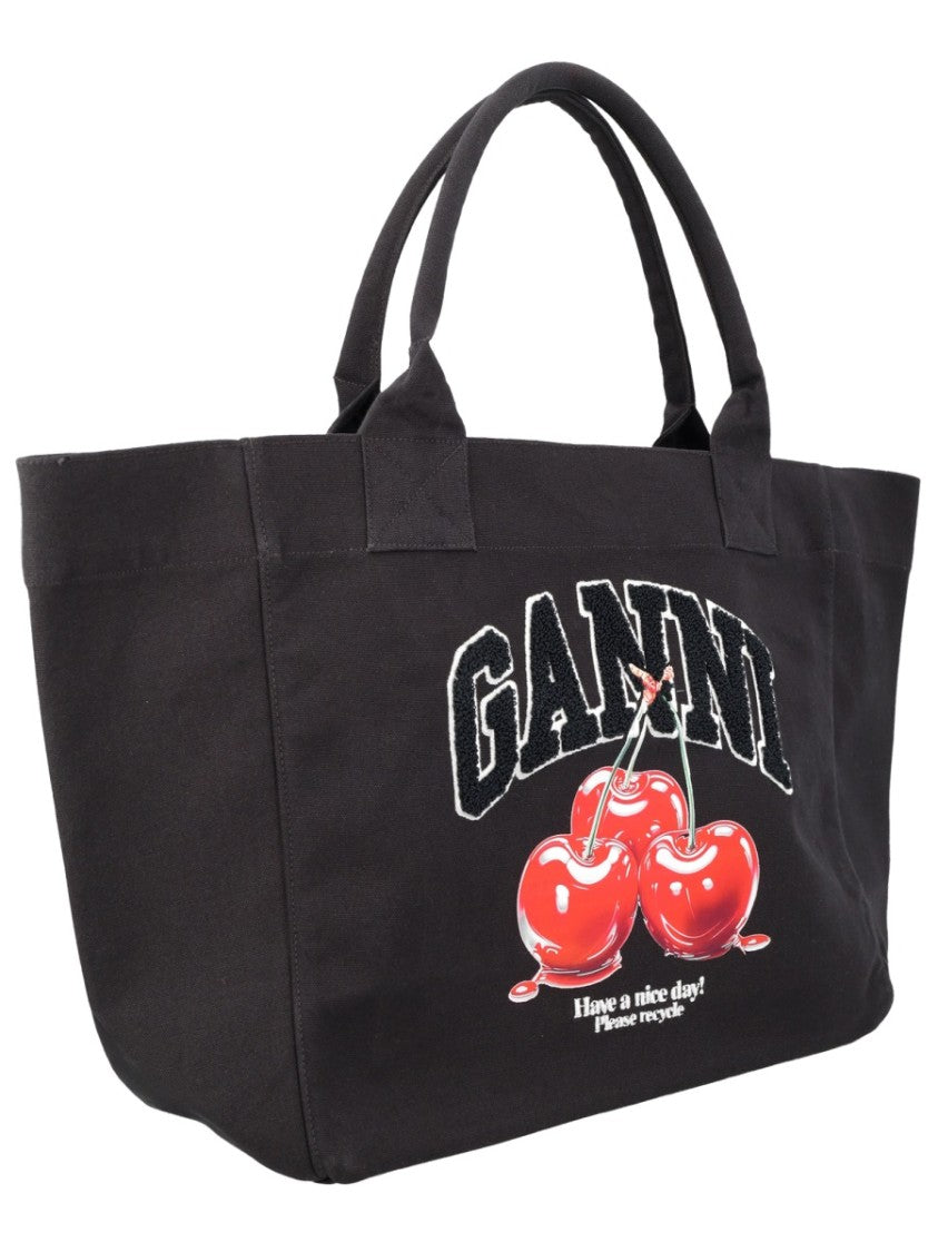 Ganni Cherry Recycled Cotton Wide Tote Bag