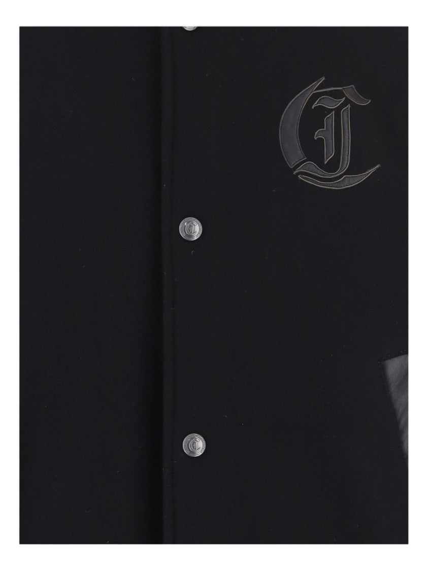 Just Cavalli Wool Varsity Jacket With Leather Sleeves And Emblematic Logo