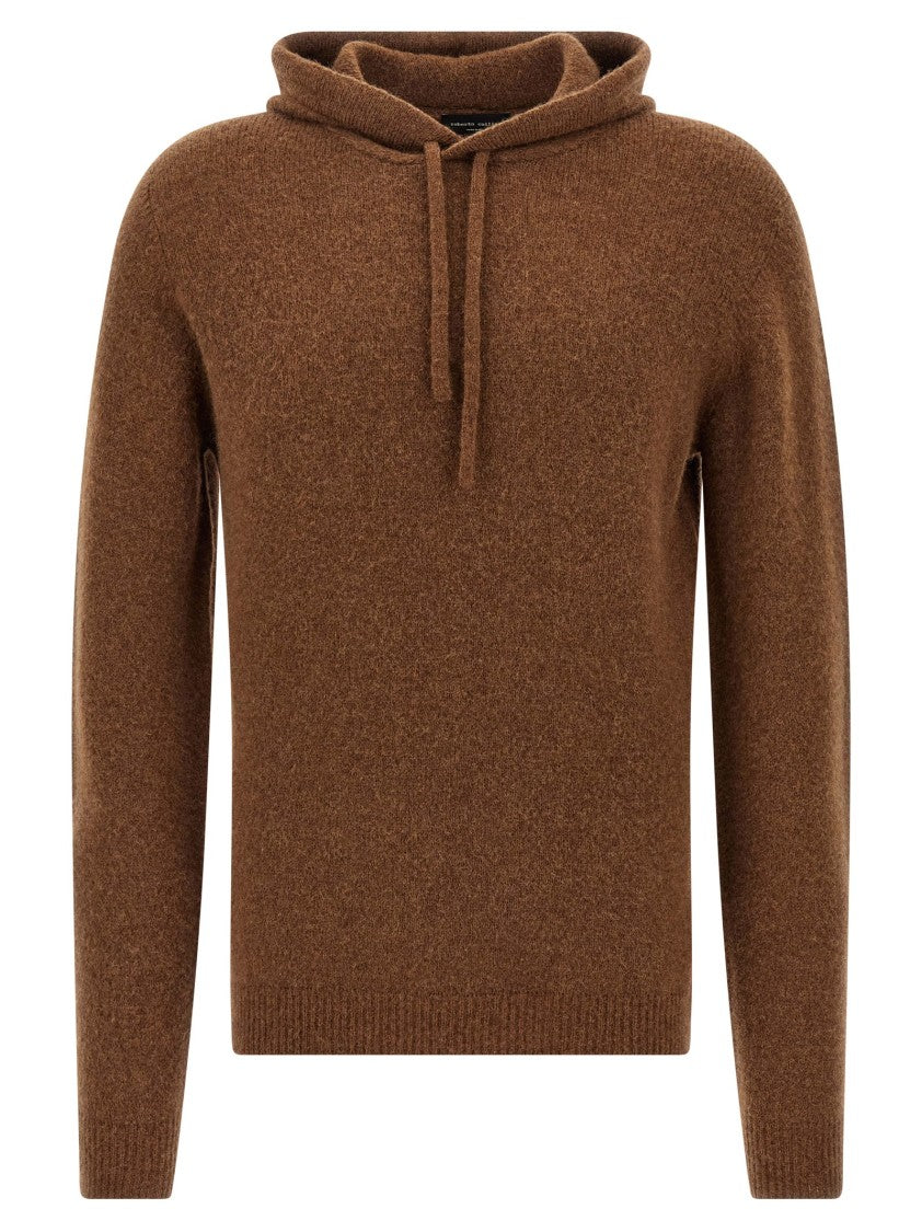 Roberto Collina Cuffed Sleeve Hooded Sweater In Earthy Brown