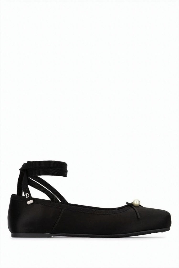 Christian Dior Black Flat Shoes With Pearl Detail And Ankle Straps
