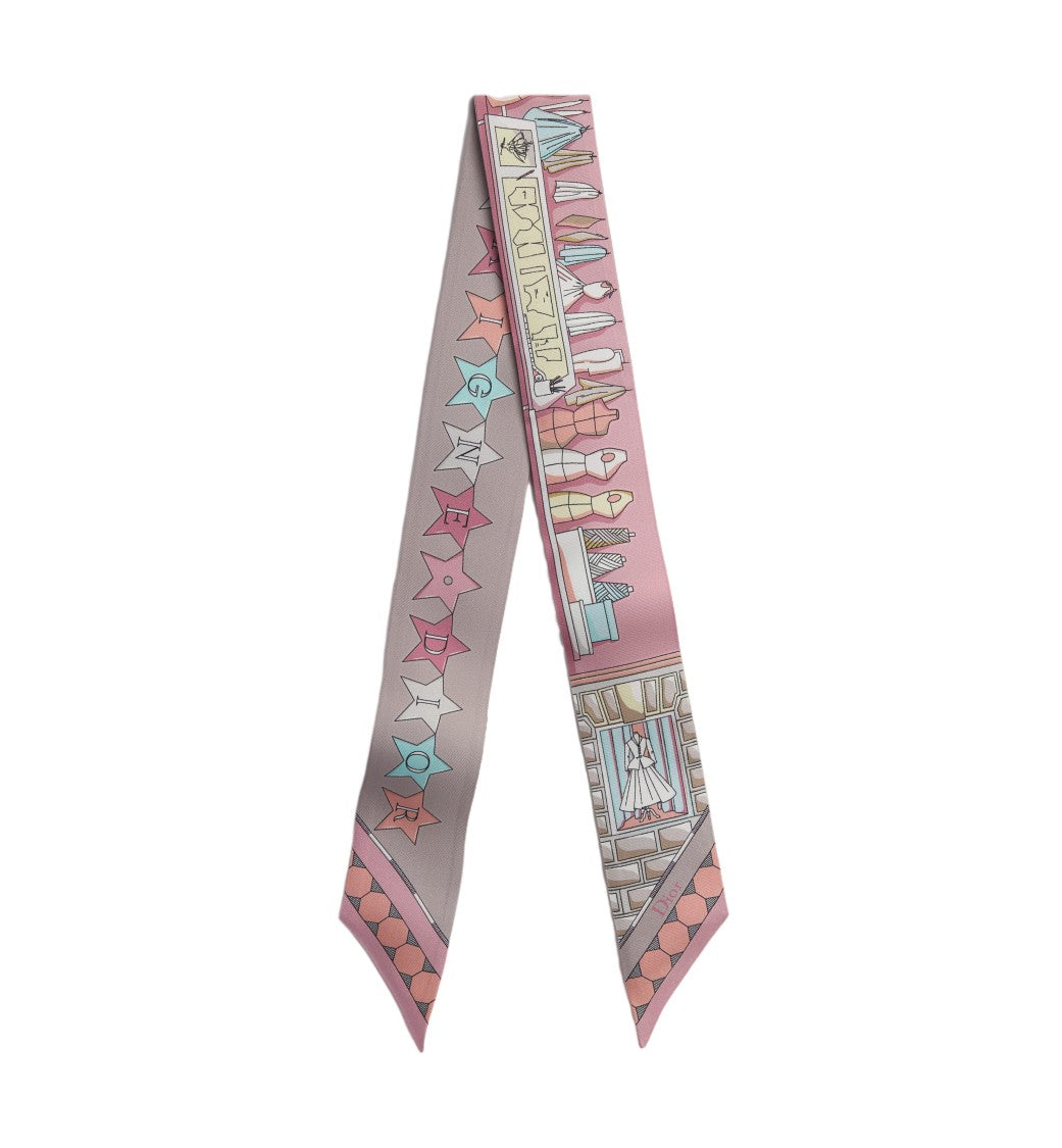 Christian Dior Pastel Pink Scarf With Artistic Star Illustrations