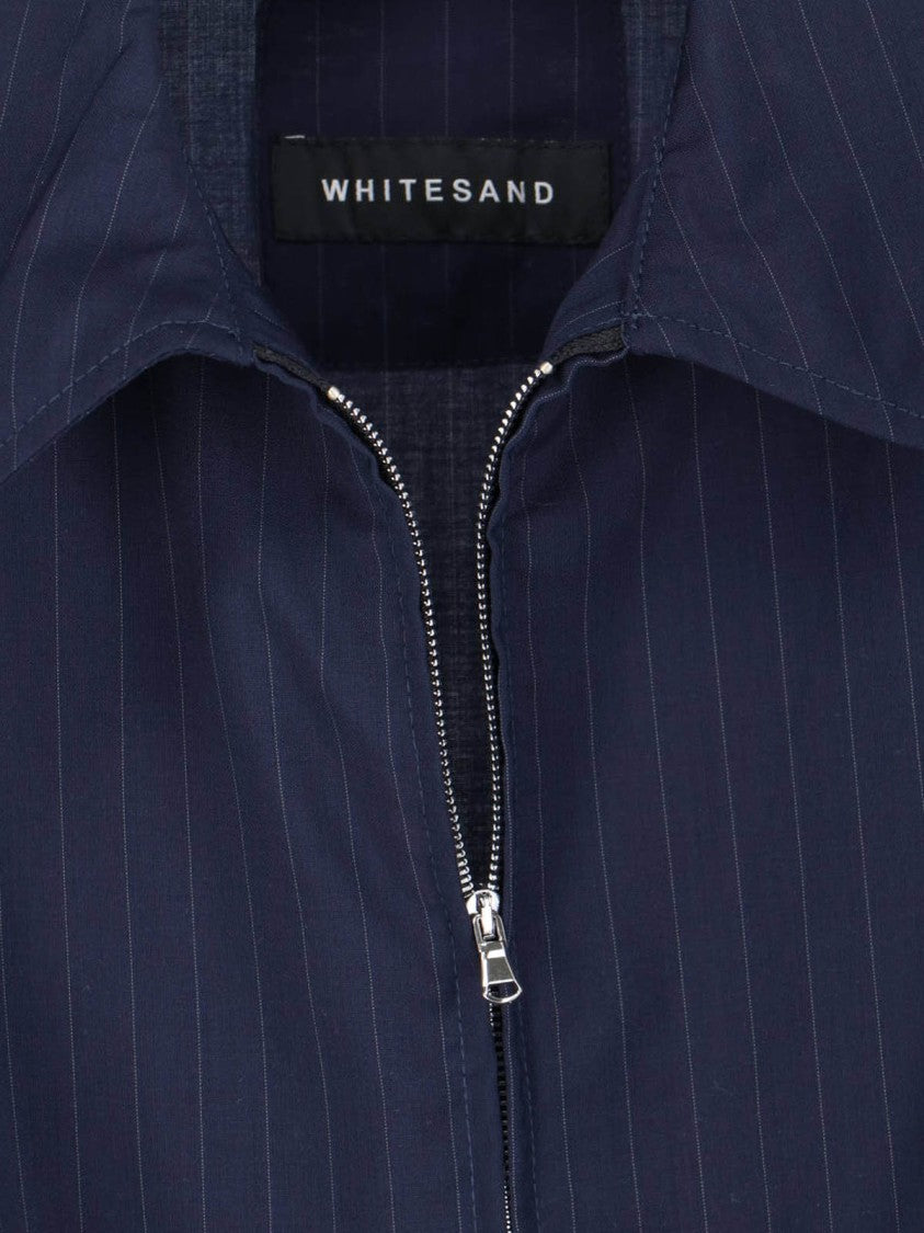 White Sand Blue Pinstripe Virgin Wool Blend Jacket