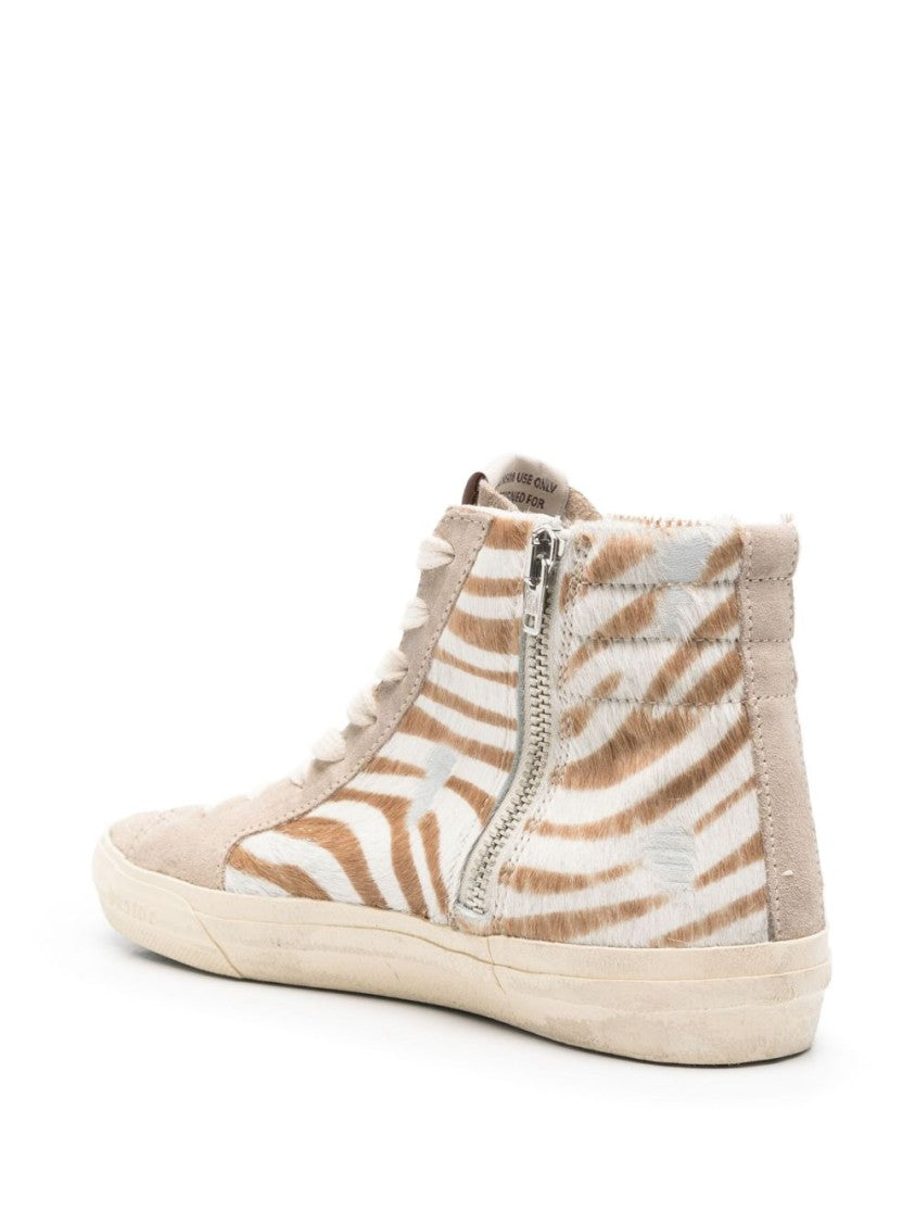 Golden Goose Light Beige Star Patch Zip Sneakers