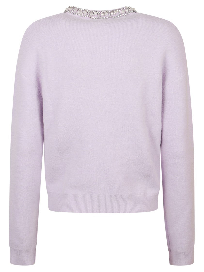 Self-Portrait Lilac Sweater With Round Neckline And Decorative Accents