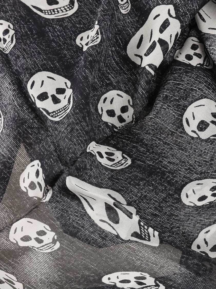 Alexander Mcqueen Sheer Black Modal Scarf With Skull Pattern