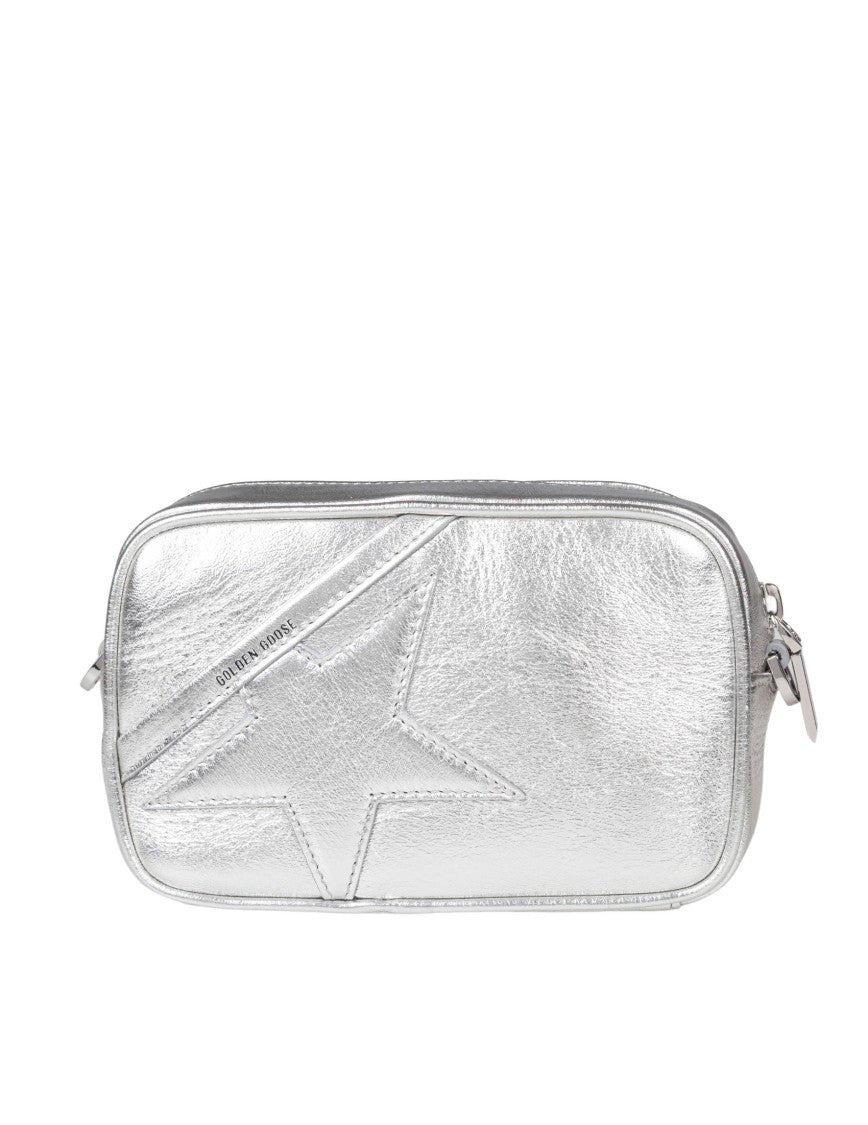 Golden Goose Mini Star Bag In Laminated Silver Leather With Embossed Detail