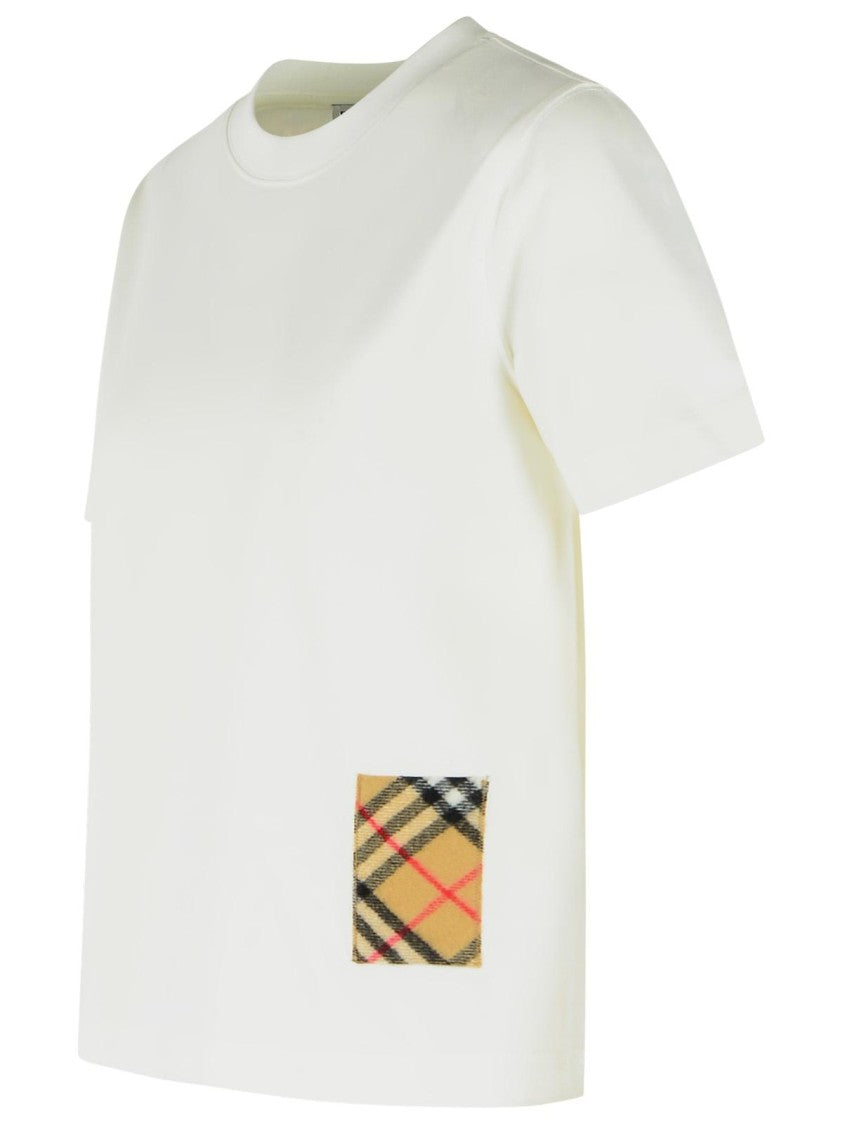 Burberry White Frankie Check Detail Cotton T-Shirt