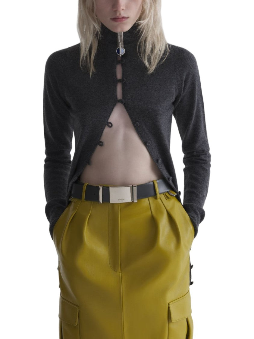 Mugler Triangular Open-Front Cropped Long-Sleeve Top