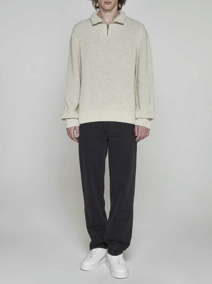 A.P.C. Ribbed Knit Pullover With Half-Zip Collar