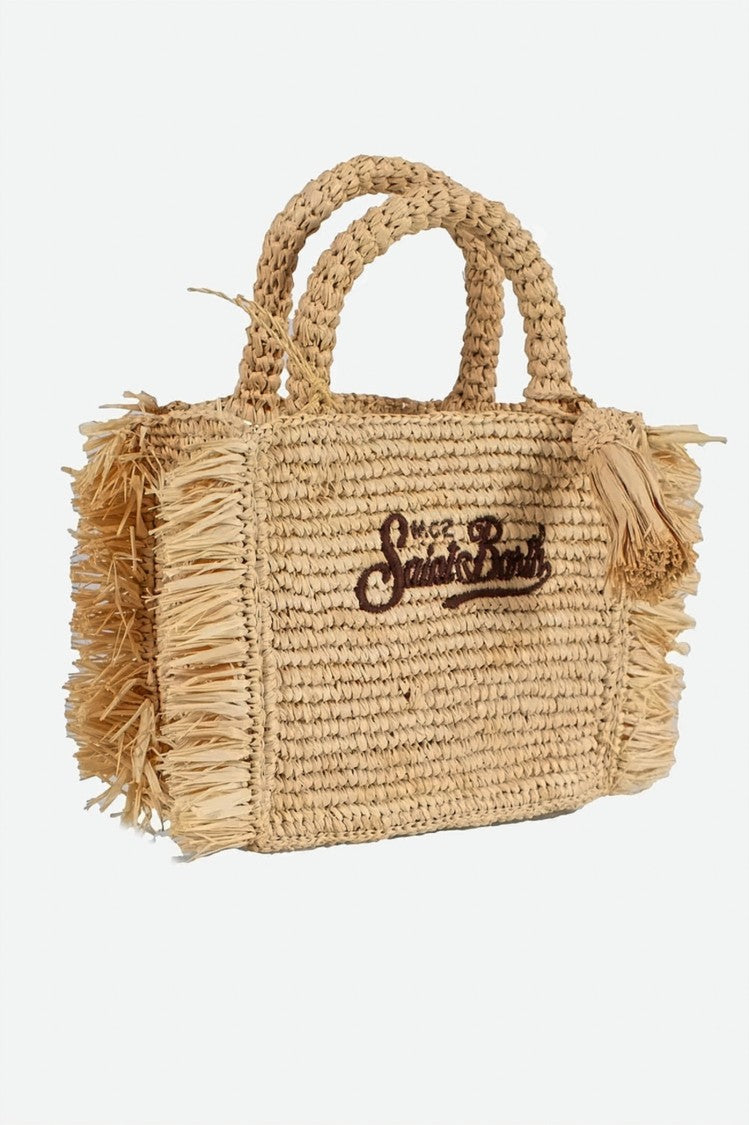 Mc2 Saint Barth Rectangular Woven Handbag With Decorative Tassel