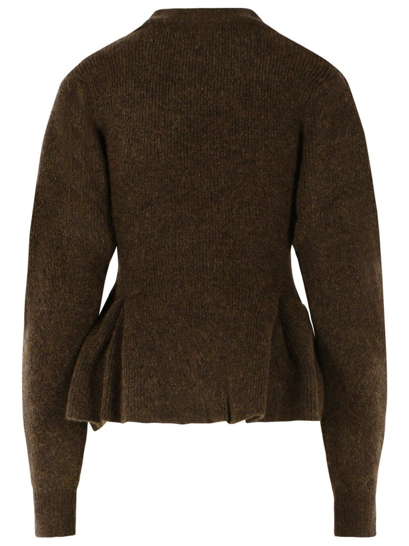 Rotate Brown Ruffled Flared Alpaca-Blend Cardigan
