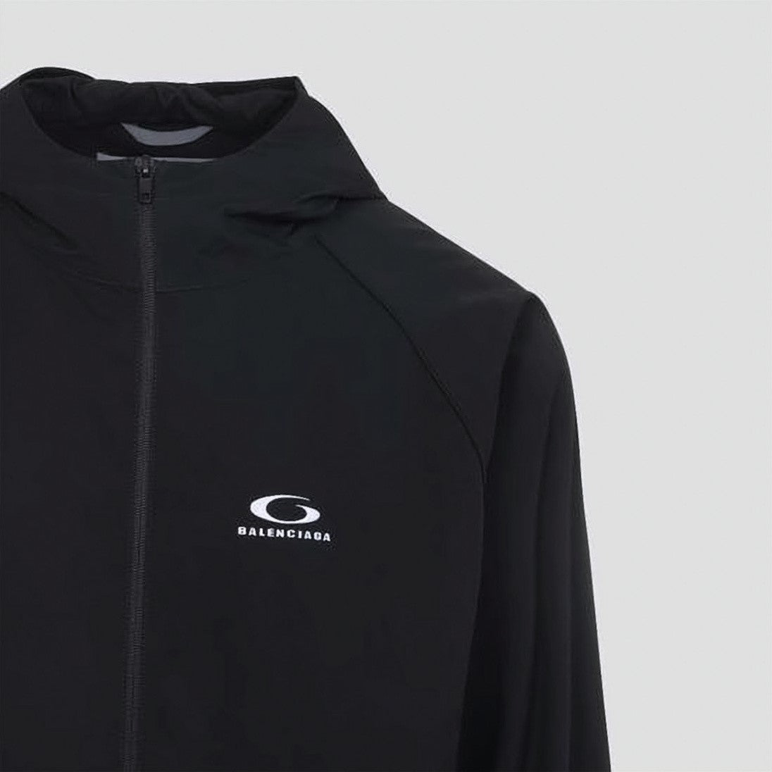 Balenciaga Black Jacket With Full Front Zipper And Hood
