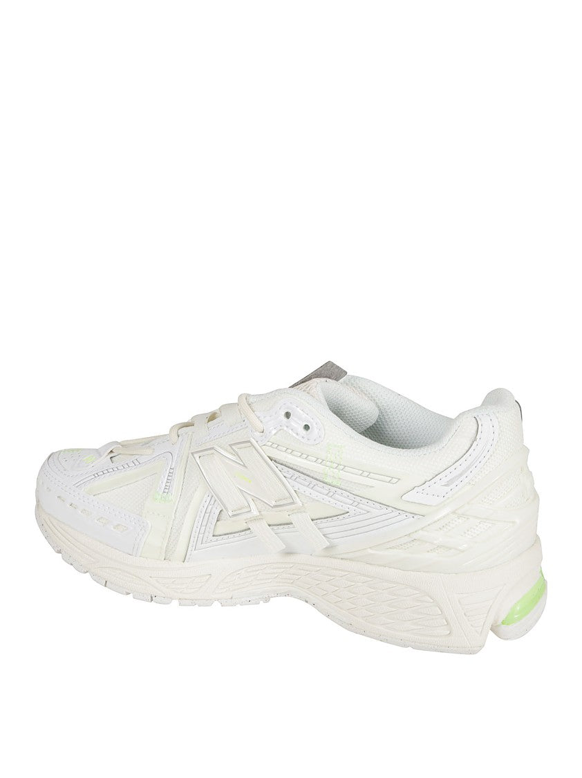 New Balance White Mesh Sneakers With Green Accents
