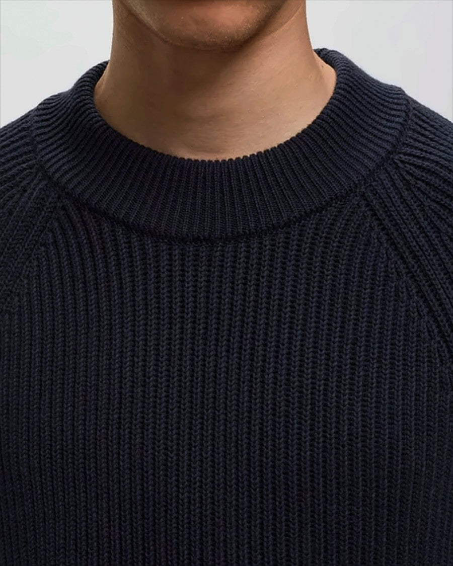 Ami Ribbed Knit Crewneck Sweater With Tonal Branding Detail