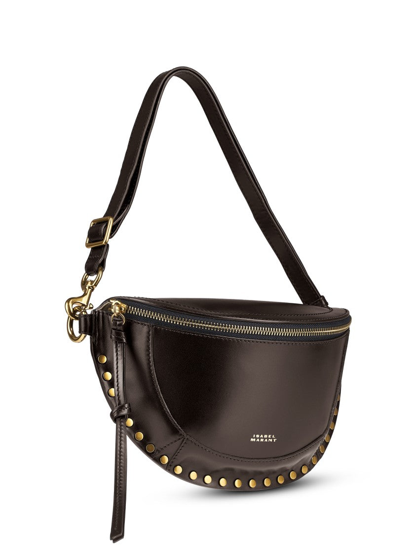 Isabel Marant Curved Brown Leather Shoulder Bag With Gold-Tone Studs