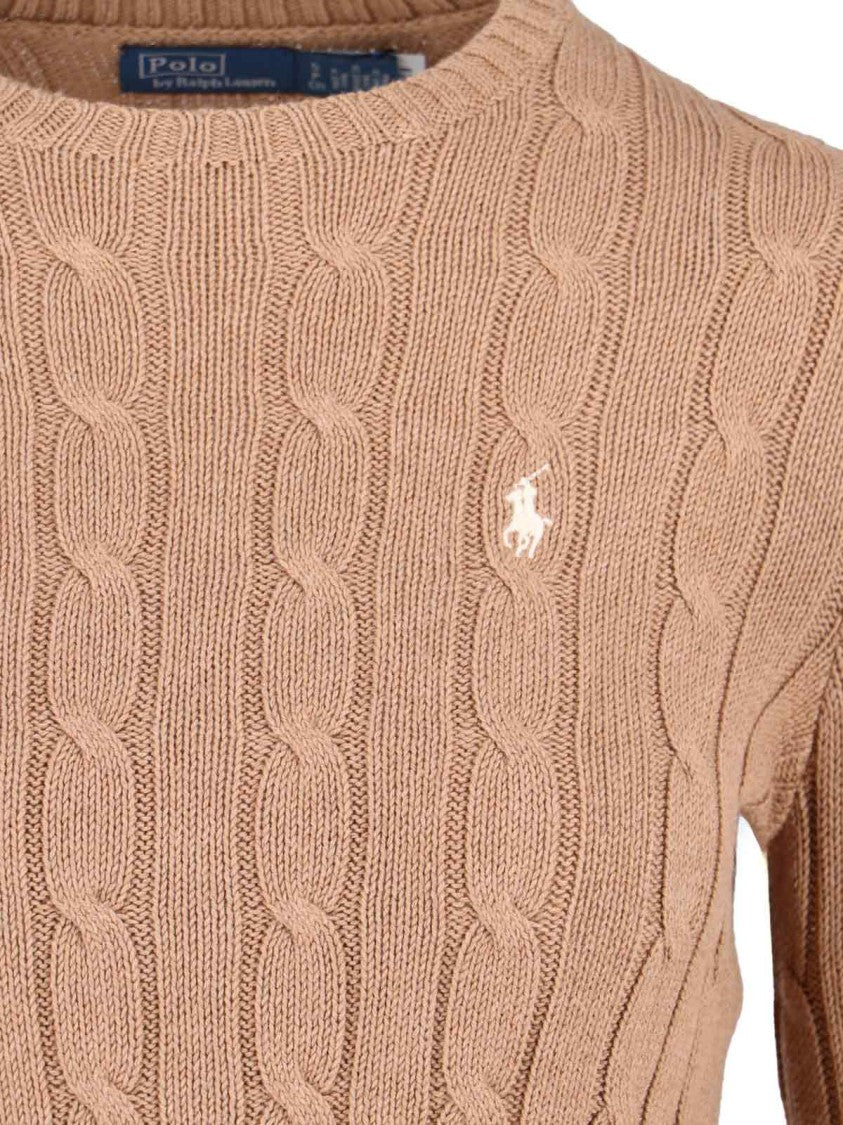 Polo Ralph Lauren Cable Knit Beige Sweater With Logo Embroidery