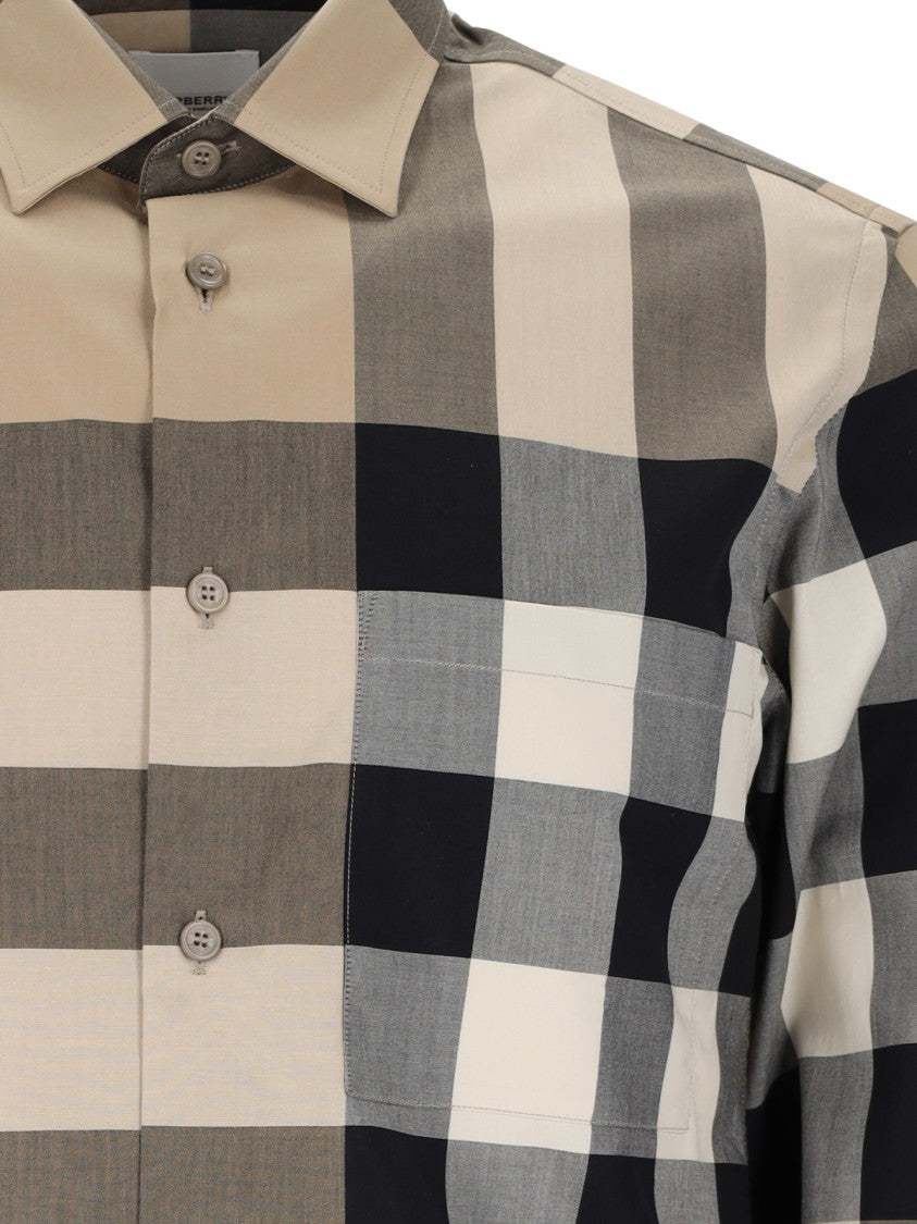 Burberry "Check" Shirt, In Beige Cotton