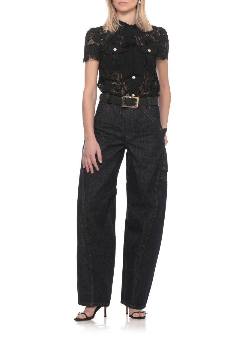 Self-Portrait Blue Cargo High Waist Jeans