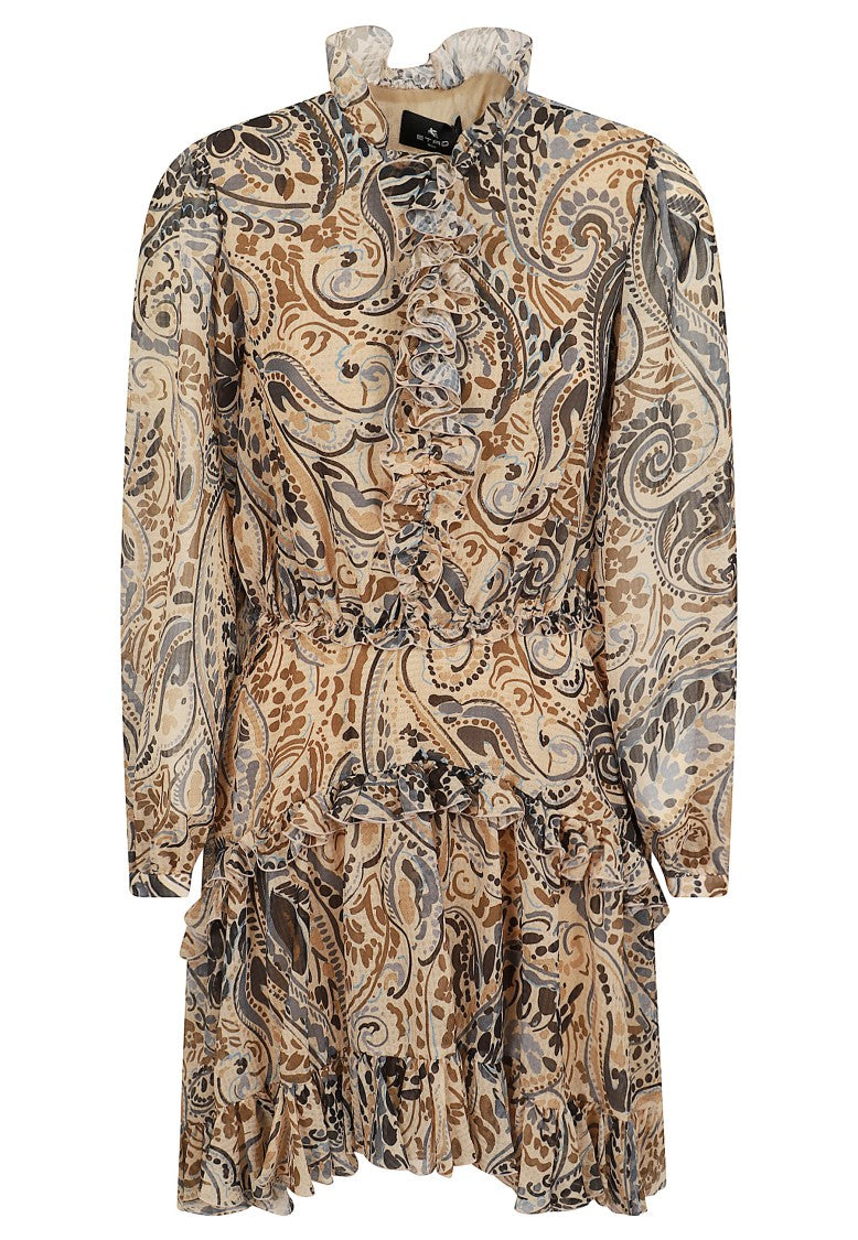 Etro Playful Paisley Mini Dress With Ruffled Neckline