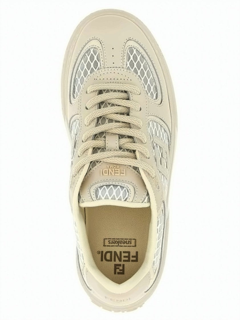Fendi Calf Leather Sneakers With Mesh Paneling And Embossed Branding