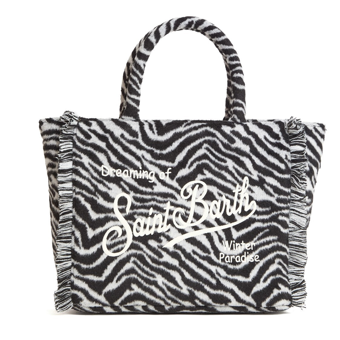 Mc2 Saint Barth Felted Wool Blend Handbag With Zebra Print And Embroidered Logo