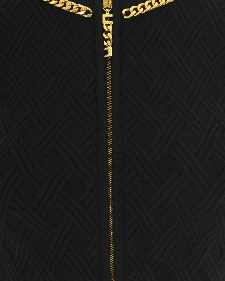 Elisabetta Franchi Black Diamond-Knit Cardigan With Jewel Detail