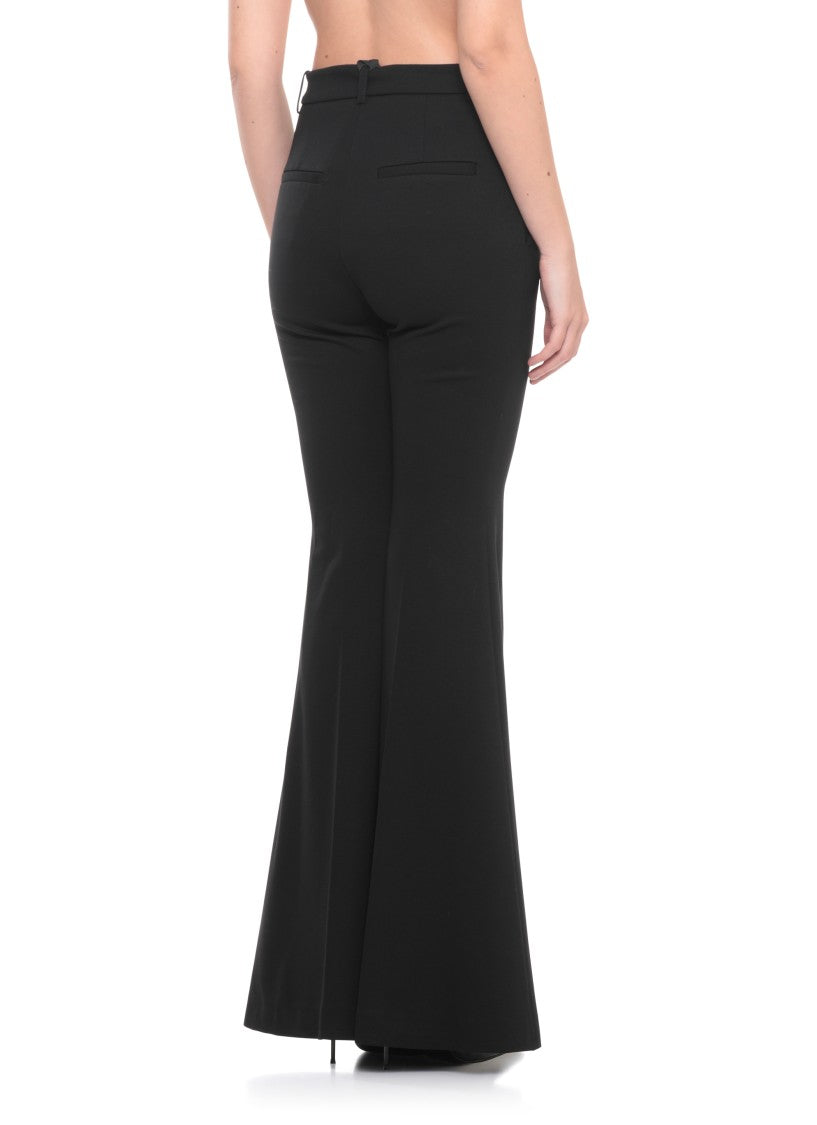 Pinko Flared Black Viscose Trousers With Gold Accents