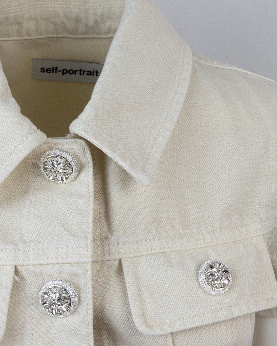 Self-Portrait Cream Collared Denim Mini Dress